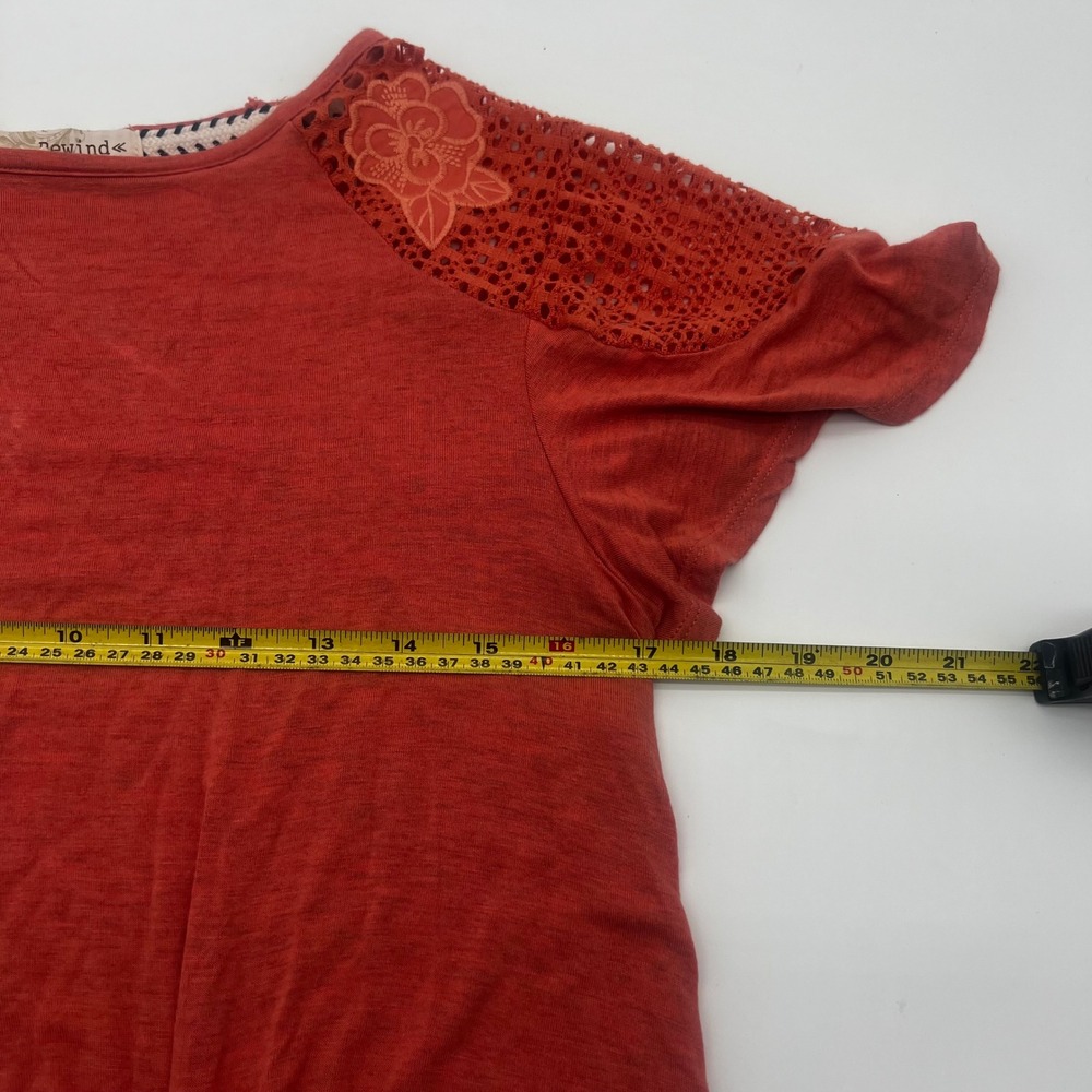 Rewind Womens Rust Orange Crochet Lace Floral Shoulder Knot Front Top Medium - Picture 4 of 10